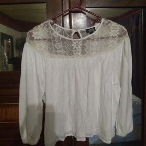 a.n.a White Lace Yoke Long-Sleeve Women's Top